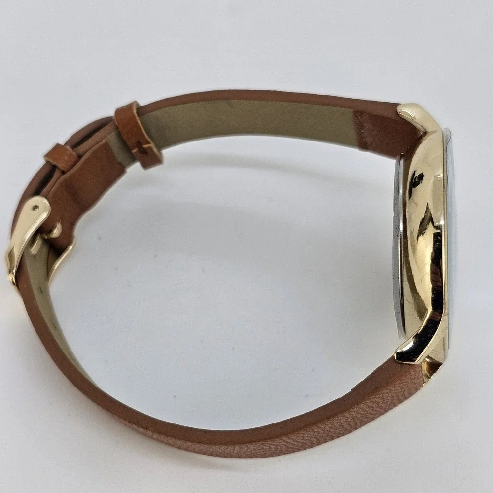 Kessaris Women's Watch 36MM White Dial Brown Faux Leather Bands‎ New Battery